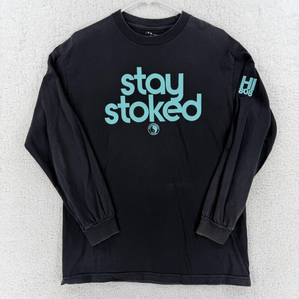 T&C Surf‎ Designs Shirt Mens Medium Black Stay Stoked Hawaii Long Sleeve T-Shirt